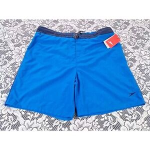 SPEEDO Swim Trunks Men XXL Lined Blue Black Beach Pool Board Shorts Stretch New